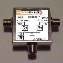 Wodaplug data passing thru Diplex filter 6587 3*F connectors, data 2-65MHz / TV (DVBT)